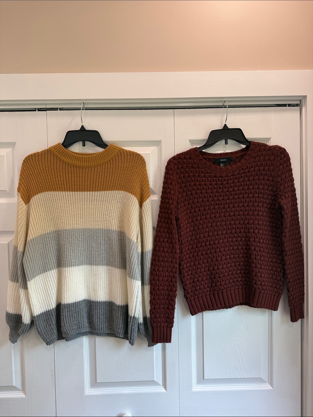 Forever 21 Women's Maroon Textured Crewneck Sweater/ Debut Striped Sweater Sz S